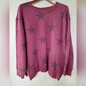 Sundry Womens Burgundy Star Print Side Zip Oversized Pullover. Size 2